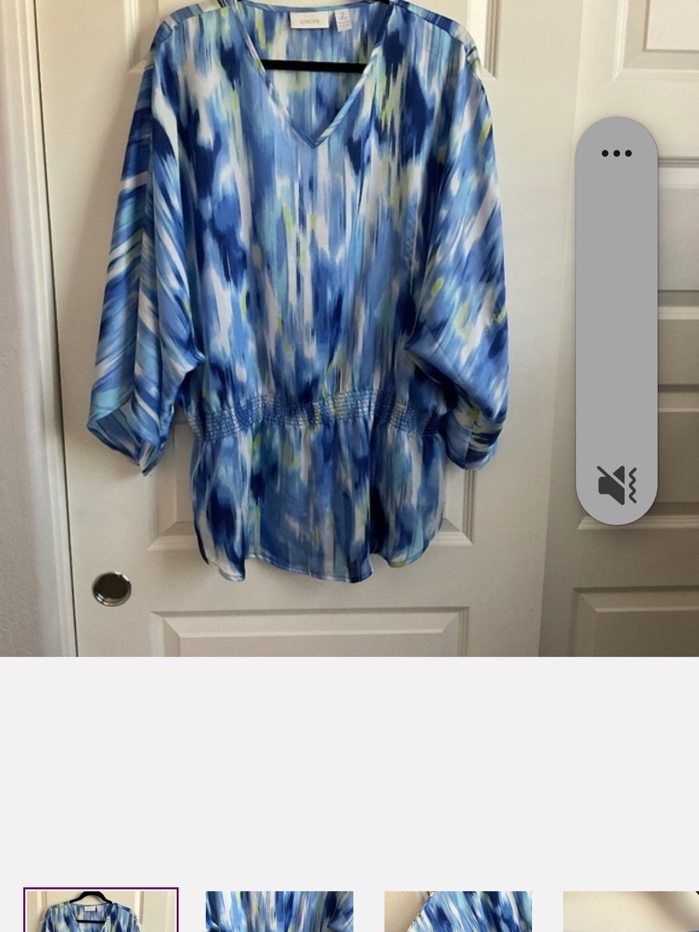 Chico's Blue Multi-Color V-Neck Dolman Sleeve Top